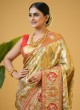 Golden And Red Zardosi Embroidered Kanjivaram Silk Classic Saree